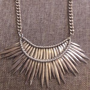 Silver tone spike necklace statement piece